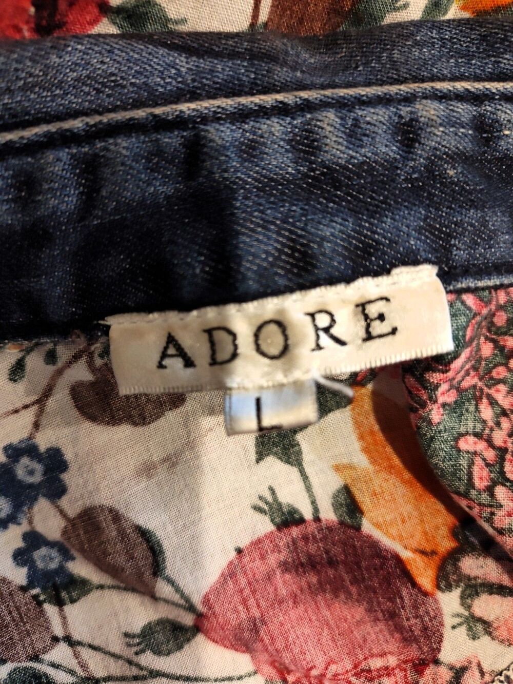 ADORE Distressed Denim Floral Duster Jacket Dress Artsy Boho Western Large EUC - Picture 6 of 6